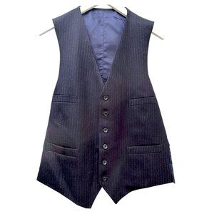 Vintage Pinstripe Vest M/L Navy Blue Mens Suiting Classic Gentleman British Wool